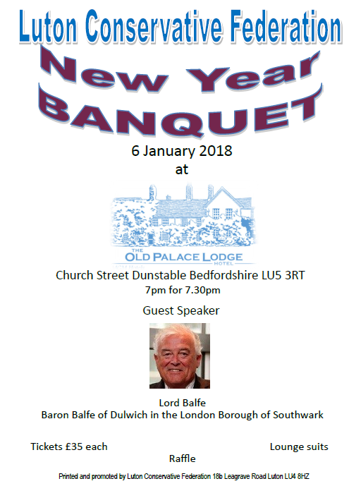 Our annual dinner will be held on 6 January 2018, the  guest speaker for the evening is Lord Balfe who is Baron Balfe of Dulwich in the London Borough of Southwark.